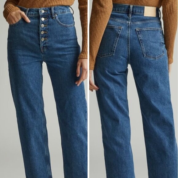 Everlane The Way High Cropped Raw Hem Jeans in Vintage Indigo, Women's Size 35 - Picture 1 of 14